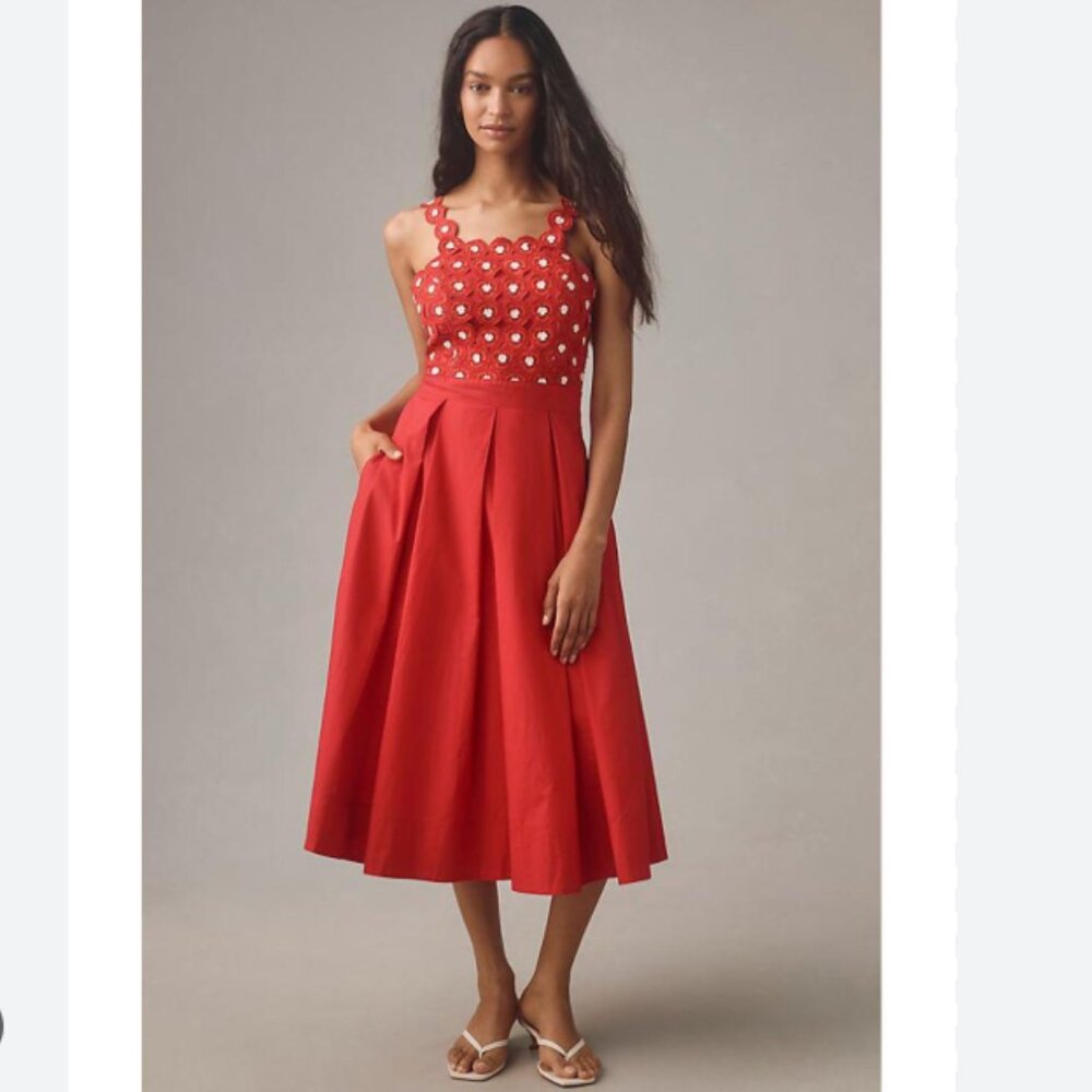 Brand New Maeve Crochet Halter Poplin Midi Dress